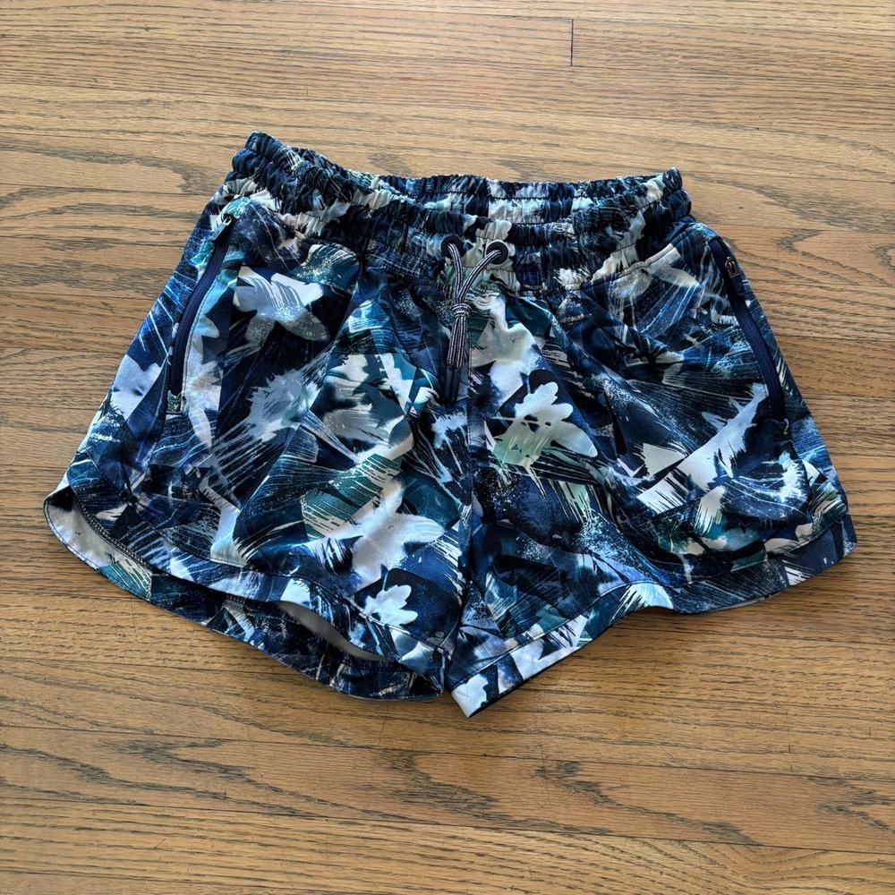 Athleta Girl Shorts XL 14 Blue Abstract Print‎ Athletic Running Gym Drawstring